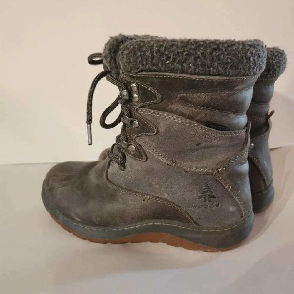 Woods Waterproof Winter Snow‎ Boots Womens Size 7 Mid Calf Lace Up Fur Lined